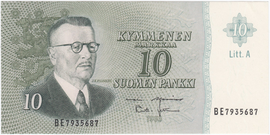 10 Markkaa 1963 Litt.A BE7935687 kl.9